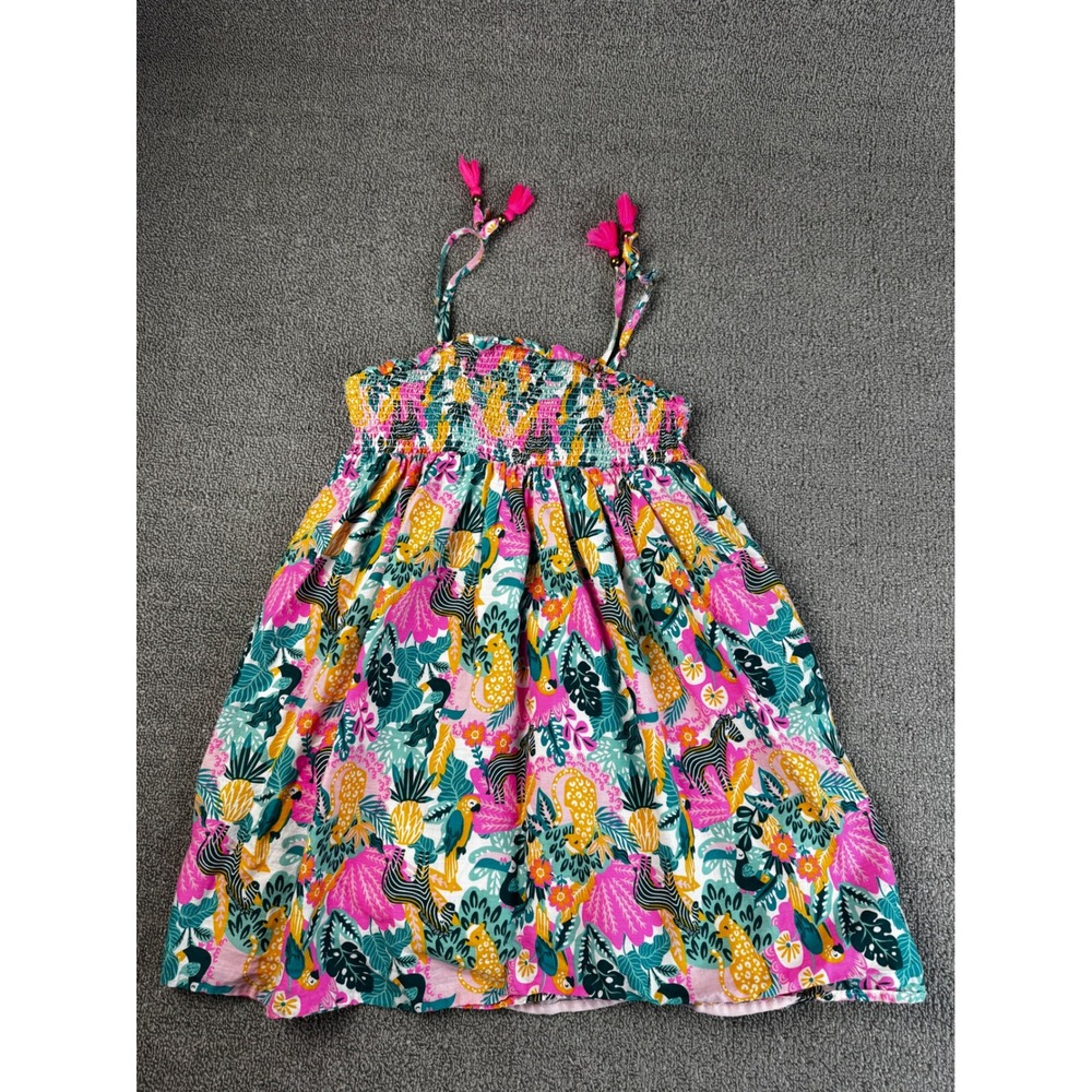 Tommy Bahama Girls 7 Pink Tropical Jungle Animal Smocked Tassel‎ Sundress